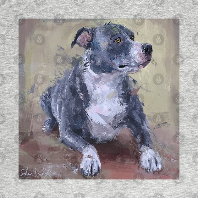 Loose Painting of a Gray Pit Bull by ibadishi